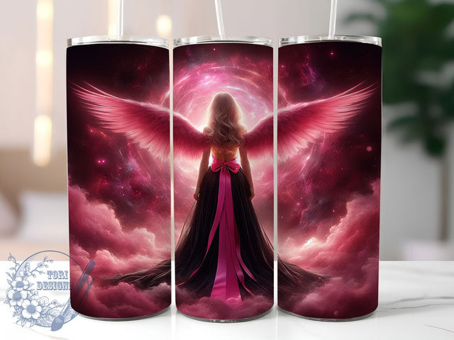 Pink Ribbon Angel Survivor 20oz Tumbler, Pink Ribbon, Angel Tumbler, Survivor Support, Sublimation Wrap, 20Oz Tumbler, Hope Strength Sublimation ToriDesigns 