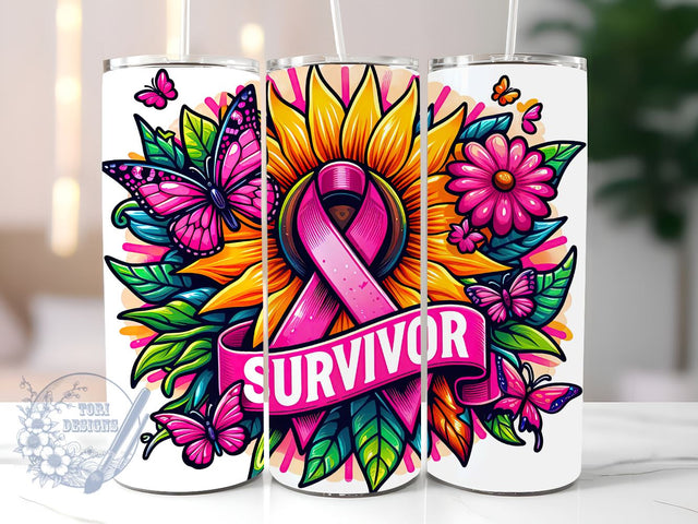 Pink Ribbon Awareness 20 oz Skinny Tumbler Sublimation Design, Breast Cancer Survivor Tumbler Png, Straight & Tapered Tumbler Wrap, Instant Digital Download Sublimation ToriDesigns 
