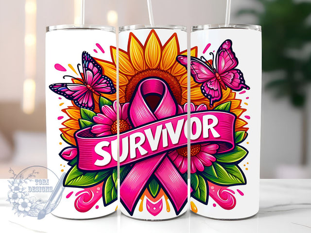 Pink Ribbon Awareness 20 oz Skinny Tumbler Sublimation Design, Breast Cancer Survivor Tumbler Png, Straight & Tapered Tumbler Wrap, Instant Digital Download Sublimation ToriDesigns 