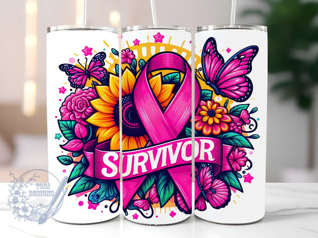 Pink Ribbon Awareness 20 oz Skinny Tumbler Sublimation Design, Breast Cancer Survivor Tumbler Png, Straight & Tapered Tumbler Wrap, Instant Digital Download Sublimation ToriDesigns 