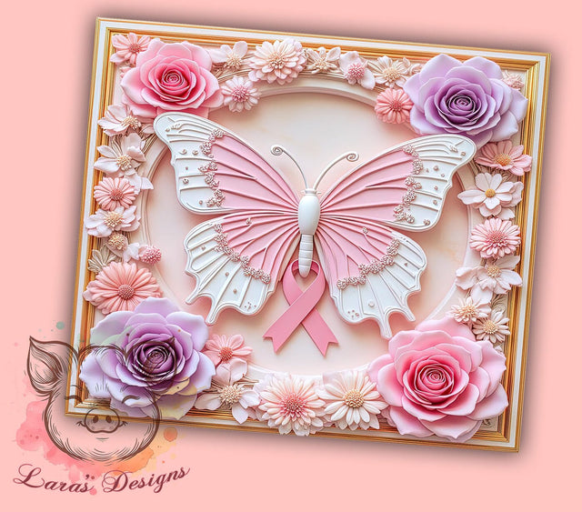 Pink Ribbon Awareness 20oz Tumbler, Breast Cancer Awareness, 20oz Tumbler, Sublimation Wrap, Pink Ribbon Design, Cancer Survivor Gift, Awareness Month Gift, 3D Tumbler Wrap Sublimation Lara' s Designs 