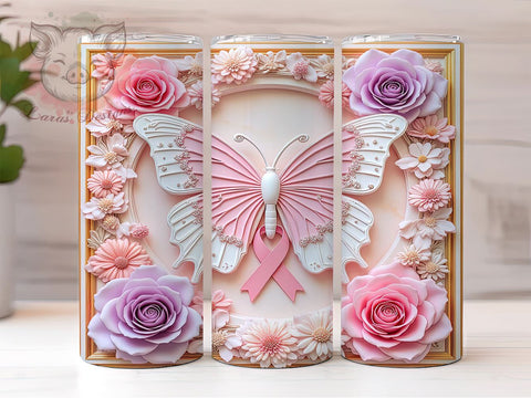 Pink Ribbon Awareness 20oz Tumbler, Breast Cancer Awareness, 20oz Tumbler, Sublimation Wrap, Pink Ribbon Design, Cancer Survivor Gift, Awareness Month Gift, 3D Tumbler Wrap Sublimation Lara' s Designs 