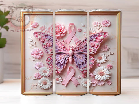 Pink Ribbon Awareness 20oz Tumbler, Breast Cancer Awareness, 20oz Tumbler, Sublimation Wrap, Pink Ribbon Design, Cancer Survivor Gift, Awareness Month Gift, 3D Tumbler Wrap Sublimation Lara' s Designs 