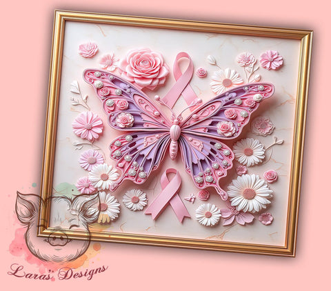 Pink Ribbon Awareness 20oz Tumbler, Breast Cancer Awareness, 20oz Tumbler, Sublimation Wrap, Pink Ribbon Design, Cancer Survivor Gift, Awareness Month Gift, 3D Tumbler Wrap Sublimation Lara' s Designs 