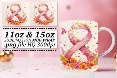 Pink Ribbon Awareness Design – 11oz & 15oz Mug Sublimation Wrap Sublimation afrosvg 