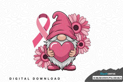 Pink ribbon awareness gnome sublimation png design Sublimation Regulrcrative 