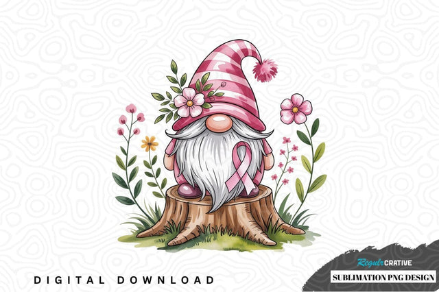 Pink ribbon awareness gnome sublimation png design Sublimation Regulrcrative 