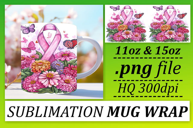 Pink Ribbon Awareness Mug – 11oz & 15oz Sublimation Wrap Sublimation afrosvg 