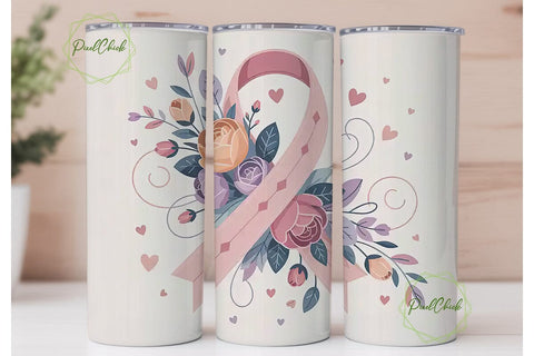 Pink Ribbon Awareness Tumbler Wrap Sublimation PixelChick 