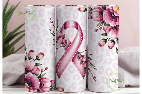Pink Ribbon Awareness Tumbler Wrap Sublimation PixelChick 