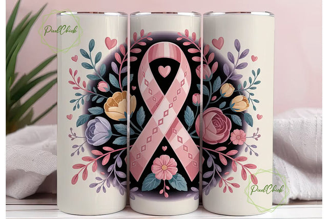 Pink Ribbon Awareness Tumbler Wrap Sublimation PixelChick 