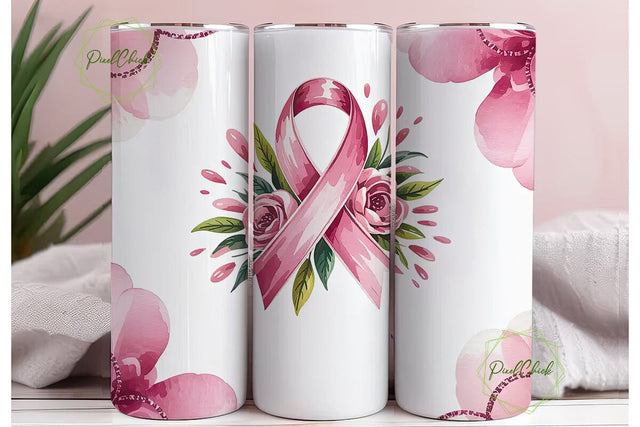 Pink Ribbon Awareness Tumbler Wrap Sublimation PixelChick 