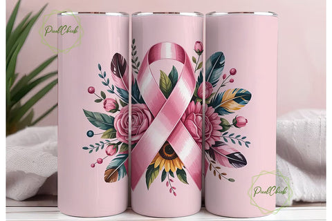 Pink Ribbon Awareness Tumbler Wrap Sublimation PixelChick 