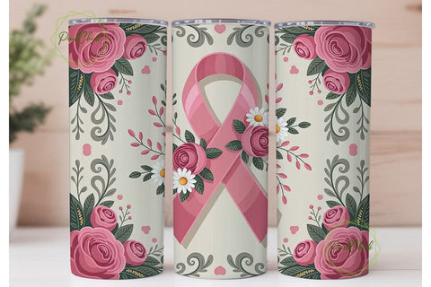 Pink Ribbon Awareness Tumbler Wrap Sublimation PixelChick 