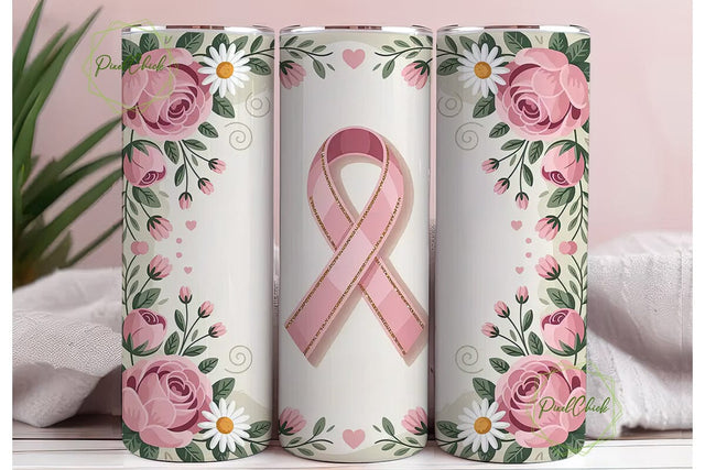 Pink Ribbon Awareness Tumbler Wrap Sublimation PixelChick 