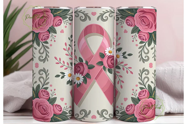 Pink Ribbon Awareness Tumbler Wrap Sublimation PixelChick 