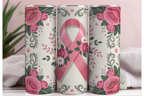 Pink Ribbon Awareness Tumbler Wrap Sublimation PixelChick 