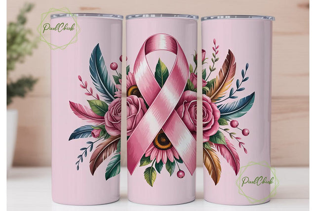 Pink Ribbon Awareness Tumbler Wrap Sublimation PixelChick 