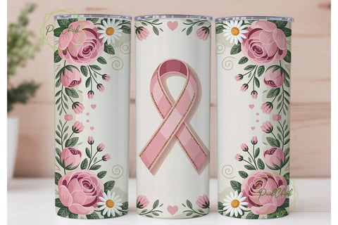 Pink Ribbon Awareness Tumbler Wrap Sublimation PixelChick 