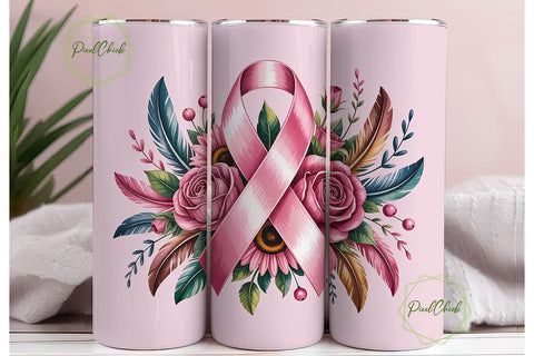 Pink Ribbon Awareness Tumbler Wrap Sublimation PixelChick 