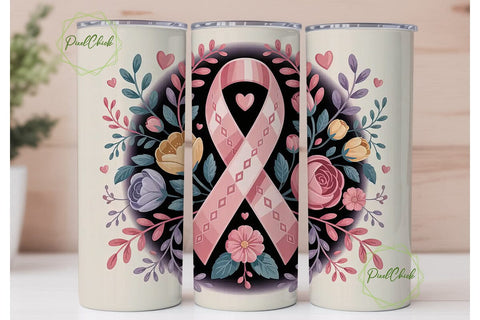 Pink Ribbon Awareness Tumbler Wrap Sublimation PixelChick 