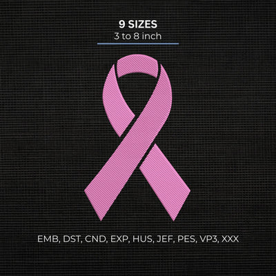 Pink Ribbon Breast Cancer Awareness Embroidery Design – Breast Cancer Support Ribbon Machine Embroidery File Embroidery/Applique DESIGNS PatternFeed8 
