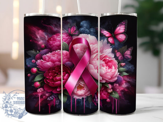 Pink Ribbon Breast Cancer Awareness Tumbler, Pink Ribbon Wrap, 20oz Tumbler Sublimation, Support Warrior Design, Hope Strength Courage Tumbler, Inspirational Cancer Wrap, Survivor Gift Tumbler Sublimation ToriDesigns 