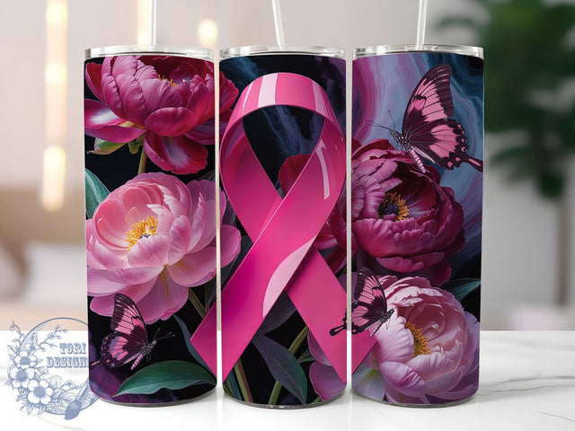 Pink Ribbon Breast Cancer Awareness Tumbler, Pink Ribbon Wrap, 20oz Tumbler Sublimation, Support Warrior Design, Hope Strength Courage Tumbler, Inspirational Cancer Wrap, Survivor Gift Tumbler Sublimation ToriDesigns 