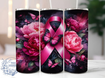 Pink Ribbon Breast Cancer Awareness Tumbler, Pink Ribbon Wrap, 20oz Tumbler Sublimation, Support Warrior Design, Hope Strength Courage Tumbler, Inspirational Cancer Wrap, Survivor Gift Tumbler Sublimation ToriDesigns 