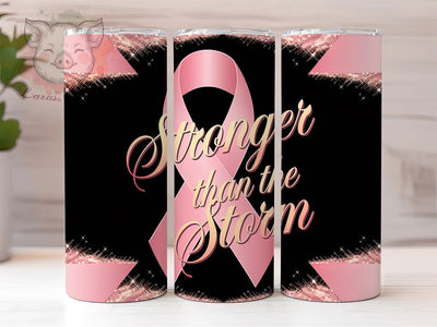 Pink Ribbon Breast Cancer Awareness Tumbler, Pink Ribbon Wrap, Stronger Than The Storm, Cancer Awareness Tumbler, Glitter Pink Sublimation, Survivor Tumbler Design Sublimation Lara' s Designs 