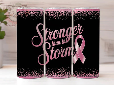 Pink Ribbon Breast Cancer Awareness Tumbler, Pink Ribbon Wrap, Stronger Than The Storm, Cancer Awareness Tumbler, Glitter Pink Sublimation, Survivor Tumbler Design Sublimation Lara' s Designs 