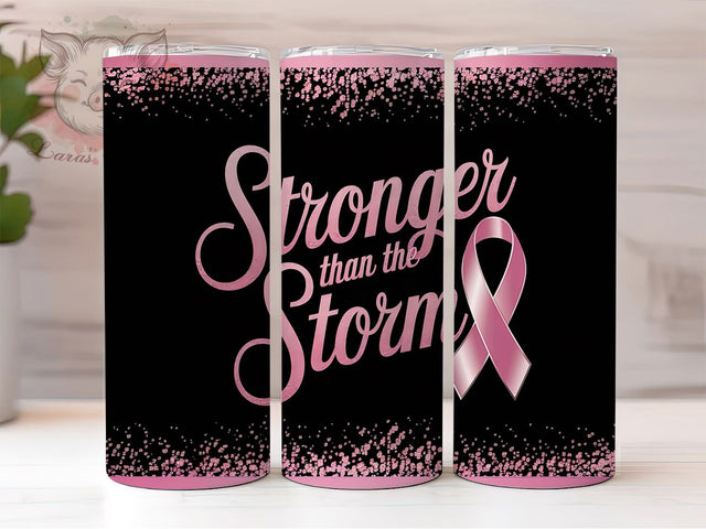 Pink Ribbon Breast Cancer Awareness Tumbler, Pink Ribbon Wrap, Stronger Than The Storm, Cancer Awareness Tumbler, Glitter Pink Sublimation, Survivor Tumbler Design Sublimation Lara' s Designs 