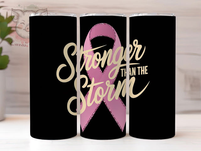 Pink Ribbon Breast Cancer Awareness Tumbler, Pink Ribbon Wrap, Stronger Than The Storm, Cancer Awareness Tumbler, Glitter Pink Sublimation, Survivor Tumbler Design Sublimation Lara' s Designs 