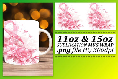 Pink Ribbon Breast Cancer Mug Wrap – Sublimation for 11oz & 15oz Sublimation afrosvg 