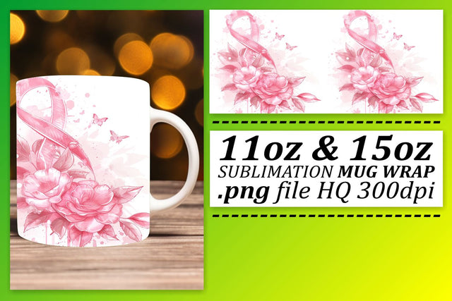 Pink Ribbon Breast Cancer Mug Wrap – Sublimation for 11oz & 15oz Sublimation afrosvg 