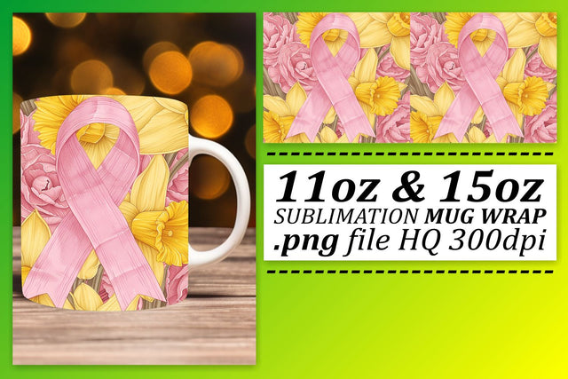 Pink Ribbon Breast Cancer Wrap – Sublimation for 11oz & 15oz Mugs Sublimation afrosvg 