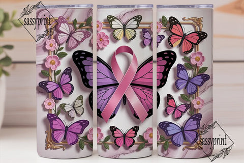 Pink Ribbon Butterfly Awareness Tumbler Sublimation sassyprint 