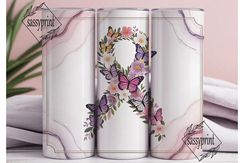 Pink Ribbon Butterfly Awareness Tumbler Sublimation sassyprint 