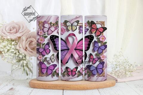 Pink Ribbon Butterfly Awareness Tumbler Sublimation sassyprint 
