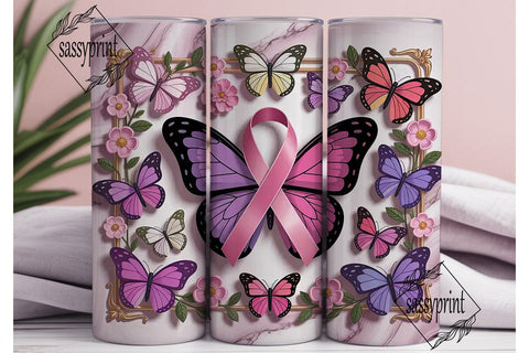 Pink Ribbon Butterfly Awareness Tumbler Sublimation sassyprint 