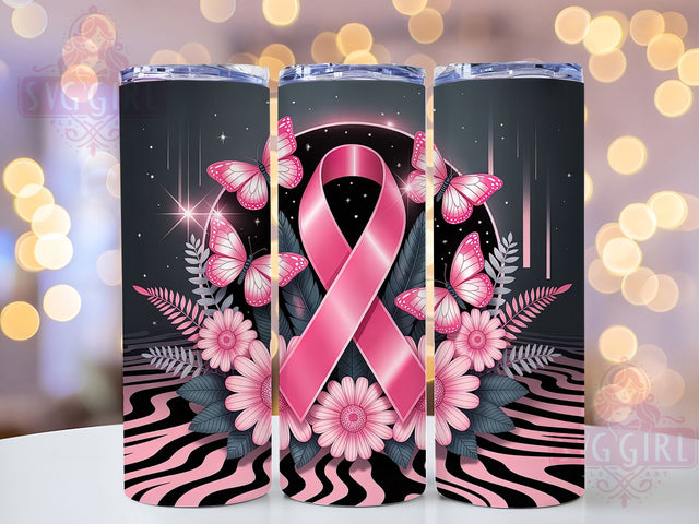 Pink Ribbon Butterfly Floral 20oz Tumbler, Pink Ribbon, Butterfly Floral, Survivor Support, Hope Strength, Sublimation Wrap, 20Oz Tumbler Sublimation SvggirlplusArt 