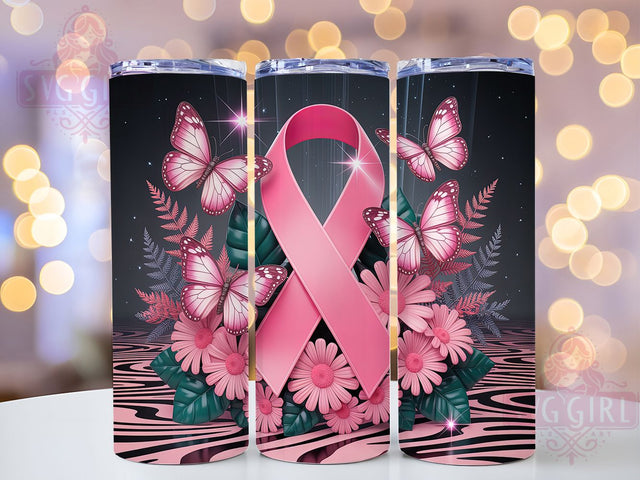 Pink Ribbon Butterfly Floral 20oz Tumbler, Pink Ribbon, Butterfly Floral, Survivor Support, Hope Strength, Sublimation Wrap, 20Oz Tumbler Sublimation SvggirlplusArt 
