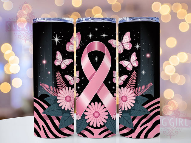 Pink Ribbon Butterfly Floral 20oz Tumbler, Pink Ribbon, Butterfly Floral, Survivor Support, Hope Strength, Sublimation Wrap, 20Oz Tumbler Sublimation SvggirlplusArt 