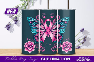 Pink ribbon butterfly for breast cancer awareness Sublimation Regulrcrative 