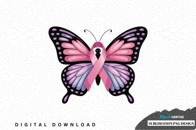 Pink ribbon butterfly sublimation png design Sublimation Regulrcrative 