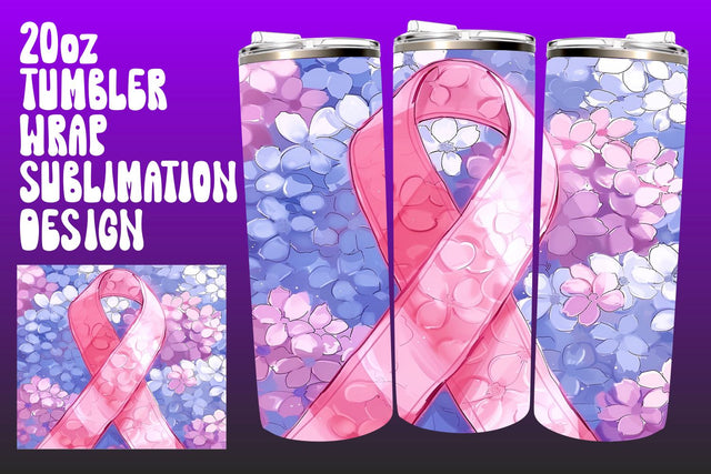 Pink Ribbon Cancer Awareness Wrap 20oz Sublimation afrosvg 
