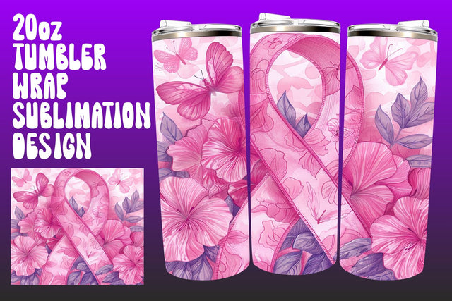 Pink Ribbon Cancer Floral Tumbler Wrap Sublimation afrosvg 
