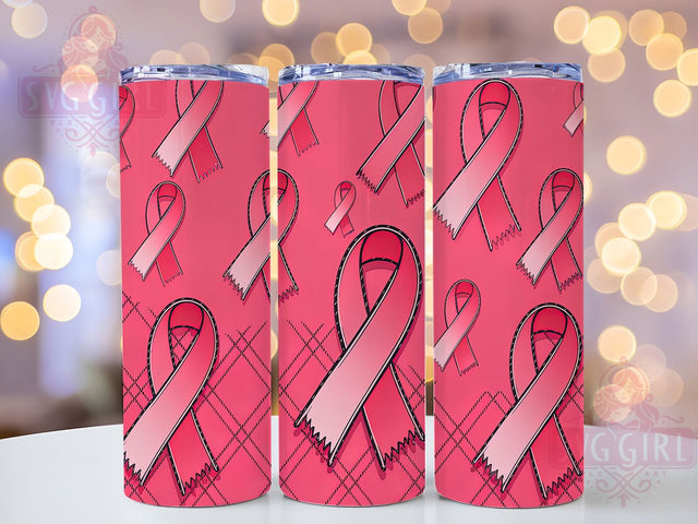 Pink Ribbon Cancer Support Tumbler, Breast Cancer Awareness, 20oz Skinny Tumbler, Sublimation Design, Pink Tumbler Wrap, Cancer Support Gift, Inspirational Tumbler Sublimation SvggirlplusArt 