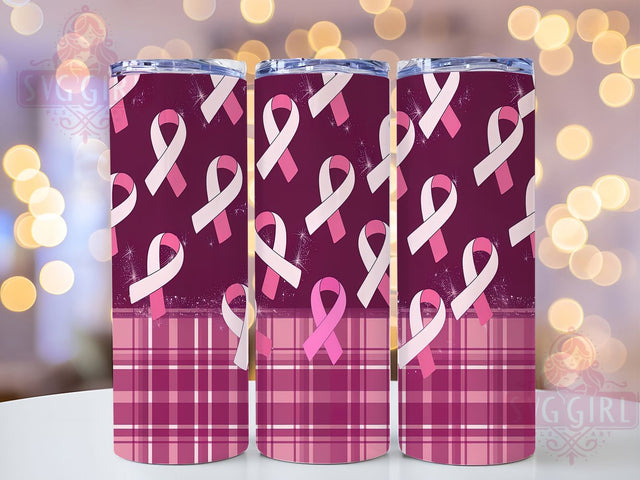 Pink Ribbon Cancer Support Tumbler, Breast Cancer Awareness, 20oz Skinny Tumbler, Sublimation Design, Pink Tumbler Wrap, Cancer Support Gift, Inspirational Tumbler Sublimation SvggirlplusArt 