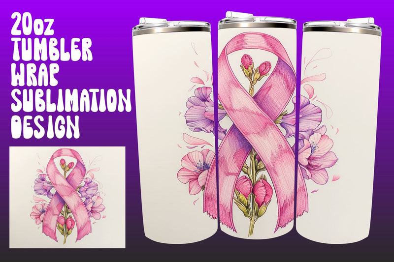 Pink Ribbon Cancer Tumbler Design 20oz Sublimation afrosvg 
